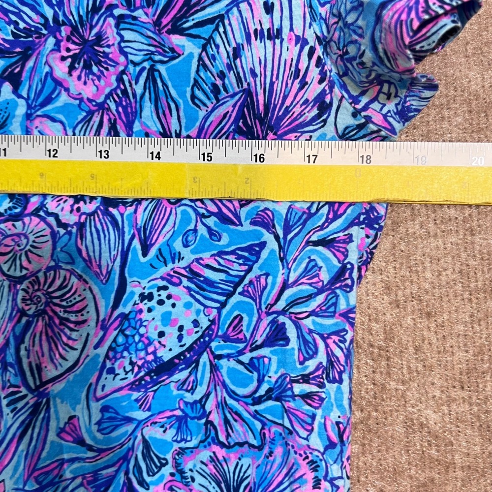 Lilly Pulitzer V-Neck Top S Breakwater Blue Shells n Bells Tee Coastal Casual - Picture 8 of 9